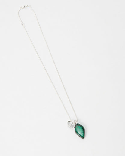 Elsita Jewelry Midnight necklace featuring a green malachite stone pendant on a delicate silver chain