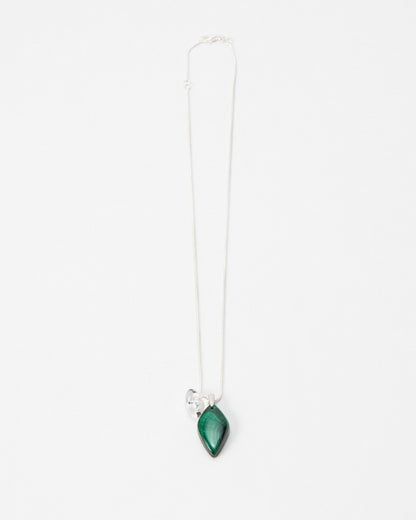 Elsita Jewelry Midnight necklace featuring a teardrop-shaped green malachite stone on a delicate silver chain.