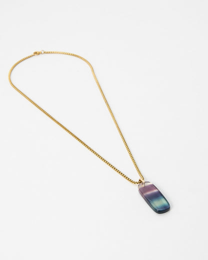 Elsita Jewelry Rainbow necklace featuring a rectangular gradient fluorite pendant on a delicate gold chain