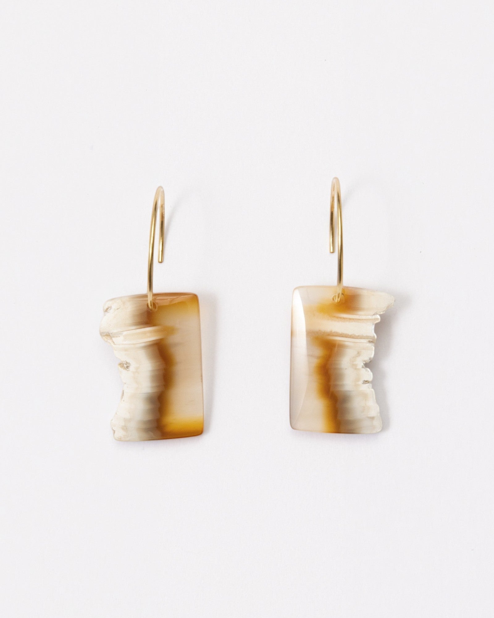 Elsita Jewelry Wild 3 raw Indonesian agate earrings with natural banding on 14K gold-filled hoops
