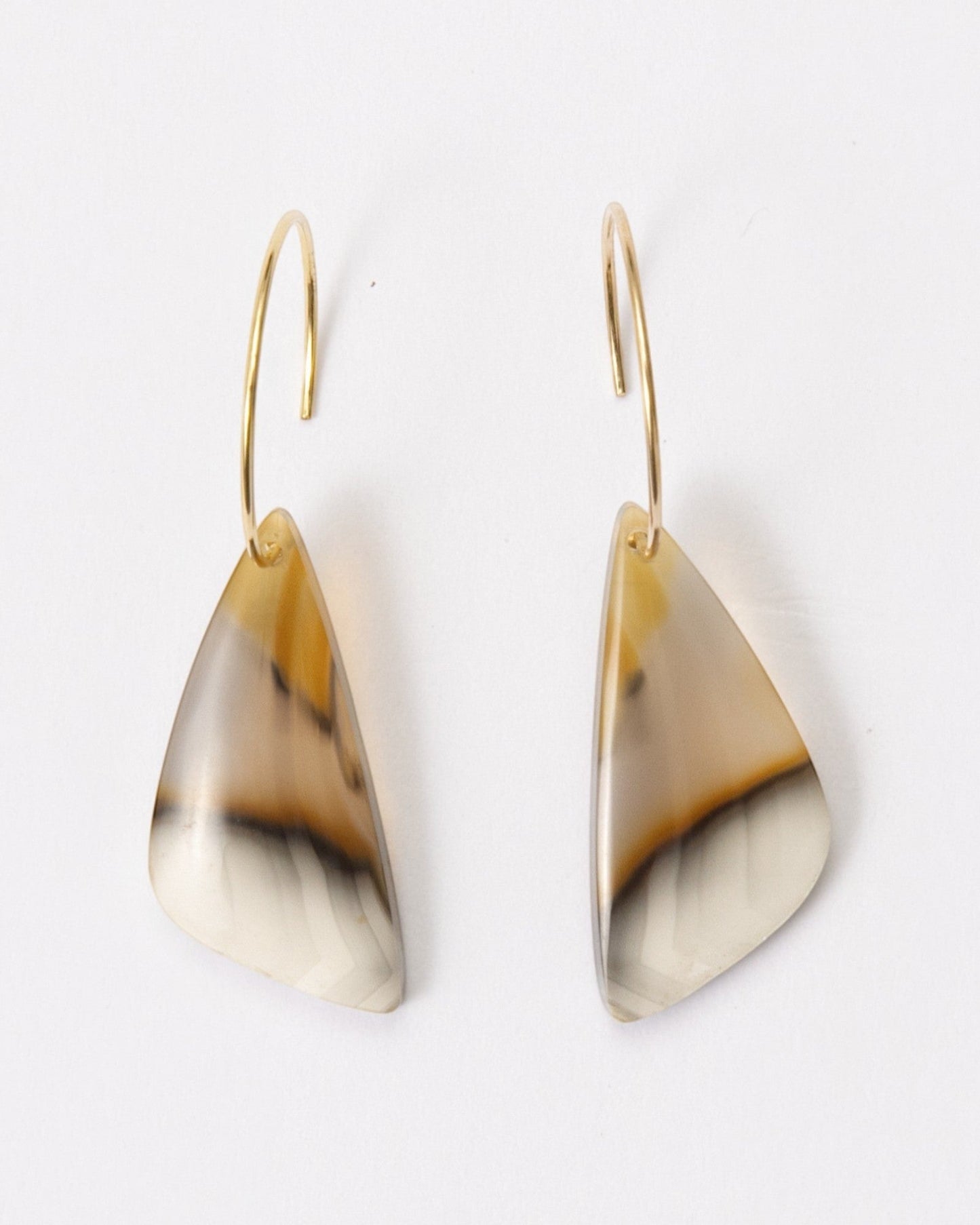 Elsita Jewelry Wild 4 raw Indonesian agate earrings featuring freeform stone slices on 14K gold-filled hoops.
