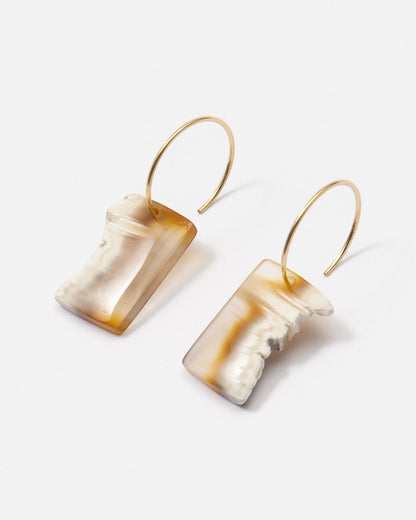 Elsita Jewelry Wild 3 raw Indonesian agate earrings with freeform stone slices on 14K gold-filled hoops.