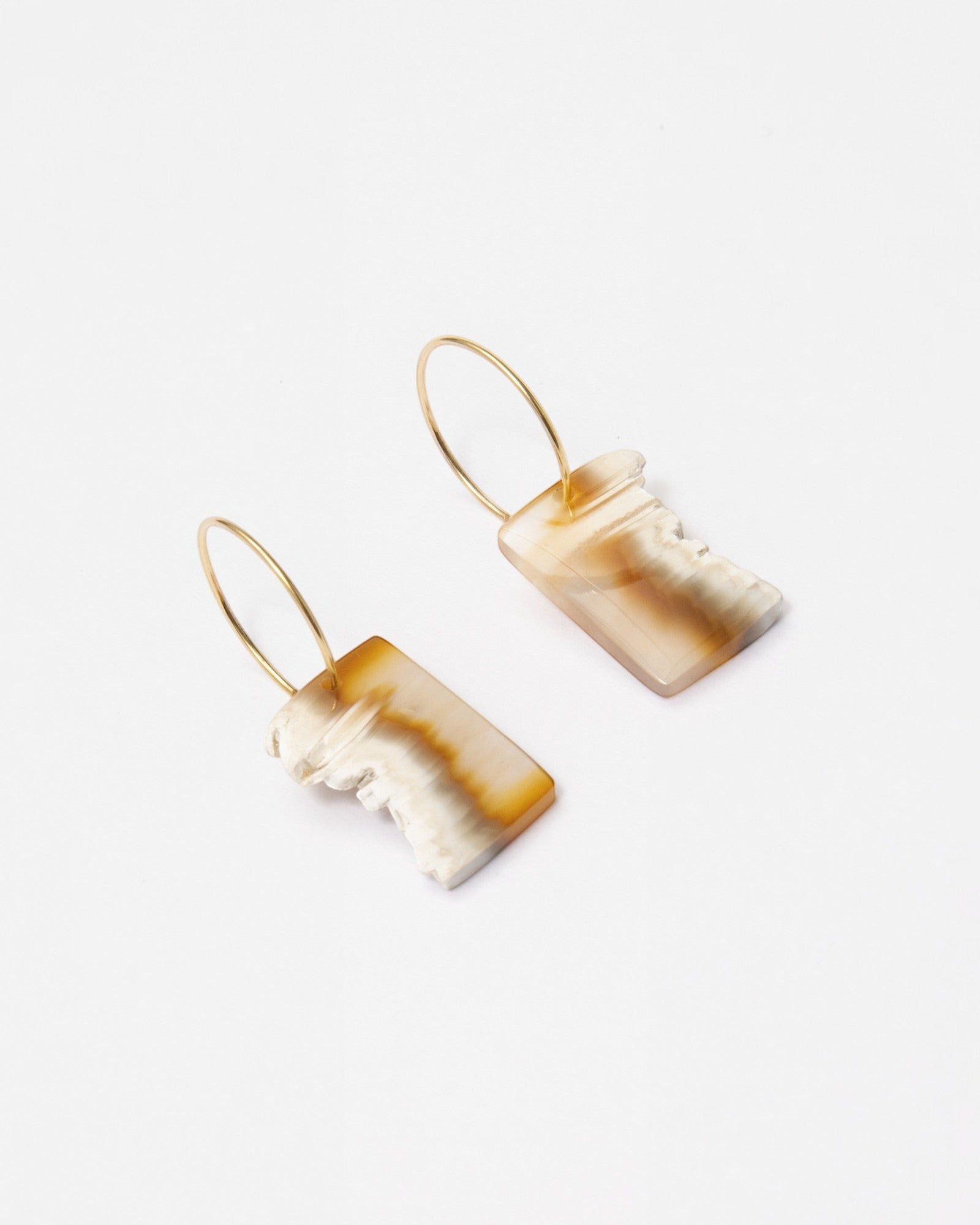Elsita Jewelry Wild 3 earrings featuring raw, freeform Indonesian agate slices on 14K gold-filled hoops.