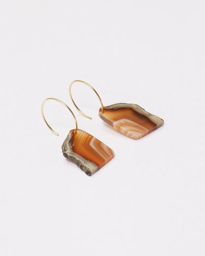 Elsita Jewelry Wild 7 raw Indonesian agate slice earrings on 14K gold-filled hoops with natural earthy banding