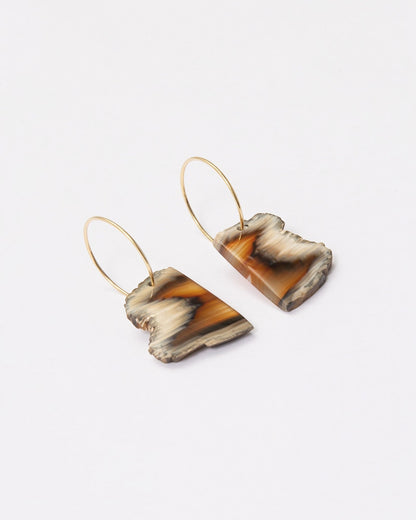 Elsita Jewelry Wild 9 raw Indonesian agate earrings with freeform banded stone slices on 14K gold-filled hoops.