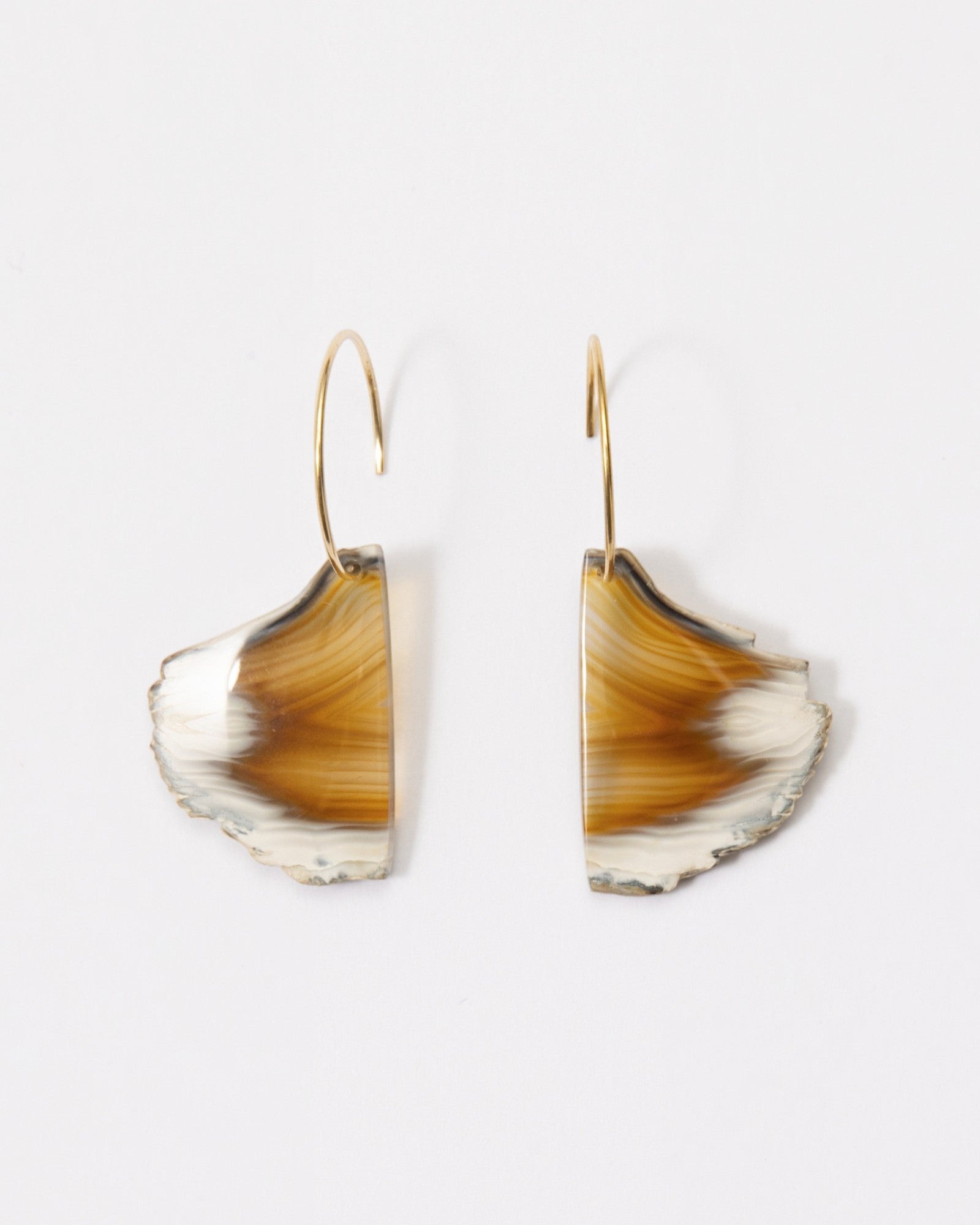 Elsita Jewelry Wild 10 raw Indonesian agate slice earrings on 14K gold-filled hoops with natural earthy banding
