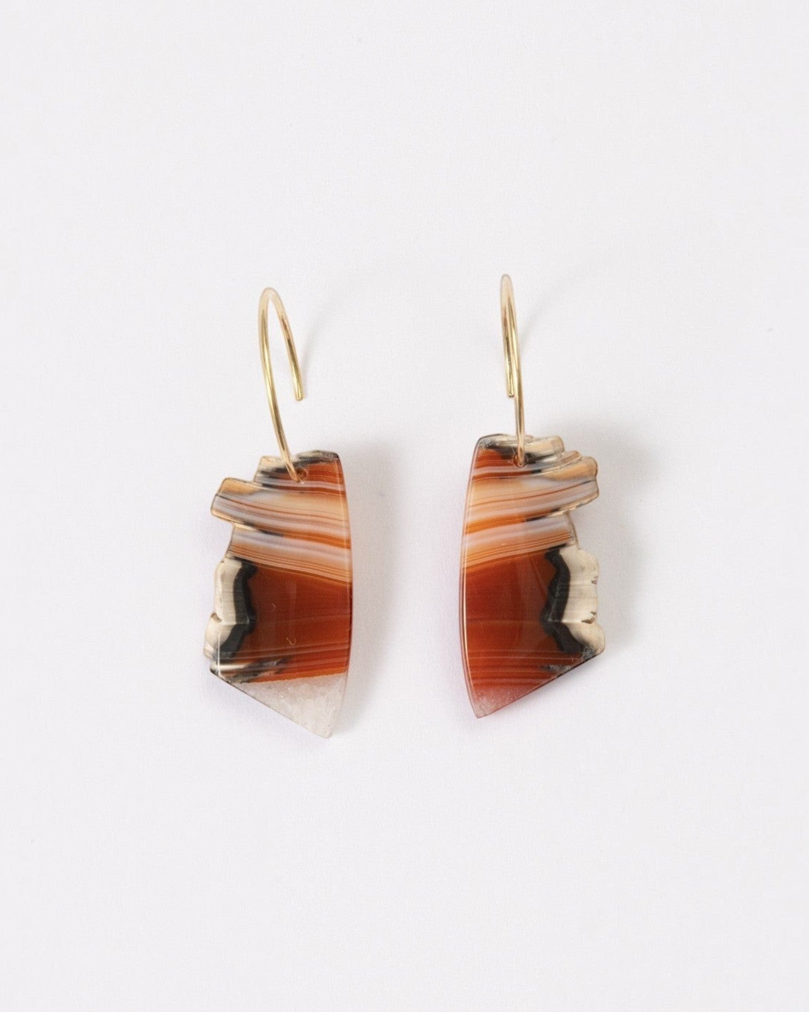 Elsita Jewelry Wild 17 raw Indonesian agate slice earrings with natural banding on 14K gold-filled hoops.