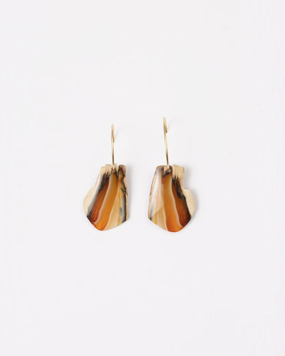 Elsita Jewelry Wild 1 raw Indonesian agate slice earrings on 14K gold-filled hoops with earthy banded stone patterns.