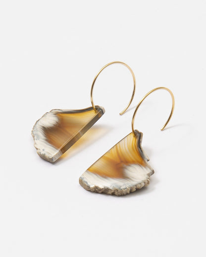 Elsita Jewelry Wild 10 raw Indonesian agate slice earrings on 14K gold-filled hoops with natural earthy banding.