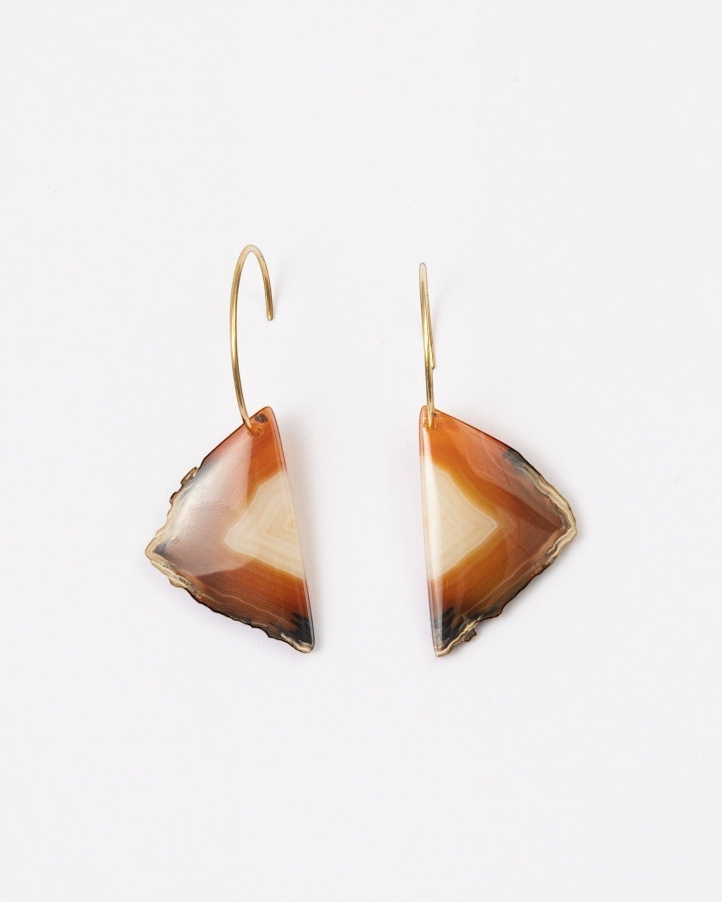 Elsita Jewelry Wild 13 raw Indonesian agate slice earrings on 14K gold-filled hoops with natural earthy banding