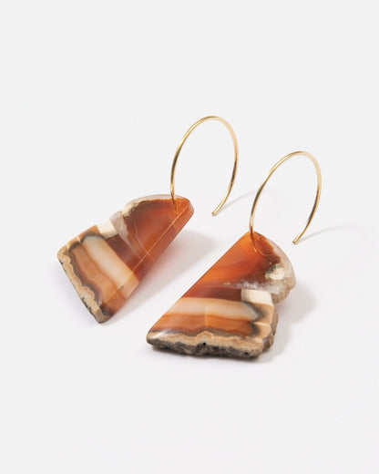 Elsita Jewelry Wild 6 raw Indonesian agate slice earrings with natural banding on 14K gold-filled hoops.