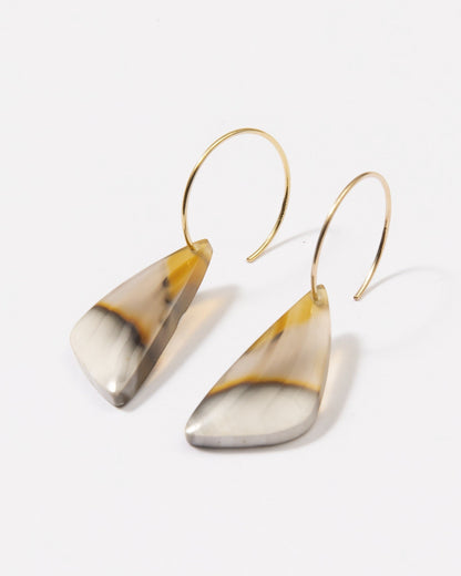 Elsita Jewelry Wild 4 raw Indonesian agate slice earrings on 14K gold-filled hoops with natural banding and waxy luster