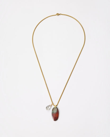 Elsita Jewelry Horizon IV necklace featuring an oval Sonora sunset stone and green quartz on a gold-tone chain.