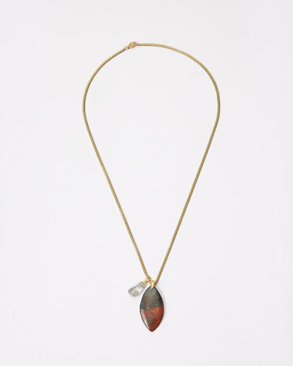 Elsita Jewelry Horizon I necklace featuring a marquise-cut Sonora sunset stone and green quartz on a gold-tone chain.