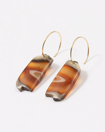 Elsita Jewelry Wild 14 agate earrings featuring freeform Indonesian stone slices on 14K gold-filled hoops.