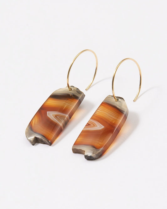 Elsita Jewelry Wild 14 agate earrings featuring freeform Indonesian stone slices on 14K gold-filled hoops.